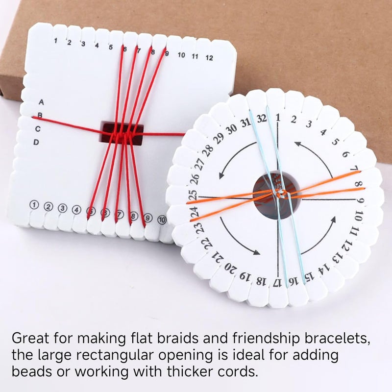 Kodrily 2Pcs Round Square Kumihimo Disk Kit, EVE Braiding Disks, White Kumihimo Disk Braiding, DIY Round Kumihimo Disc Square Braided Plate for Fine Thread Wire Beading - Image 3